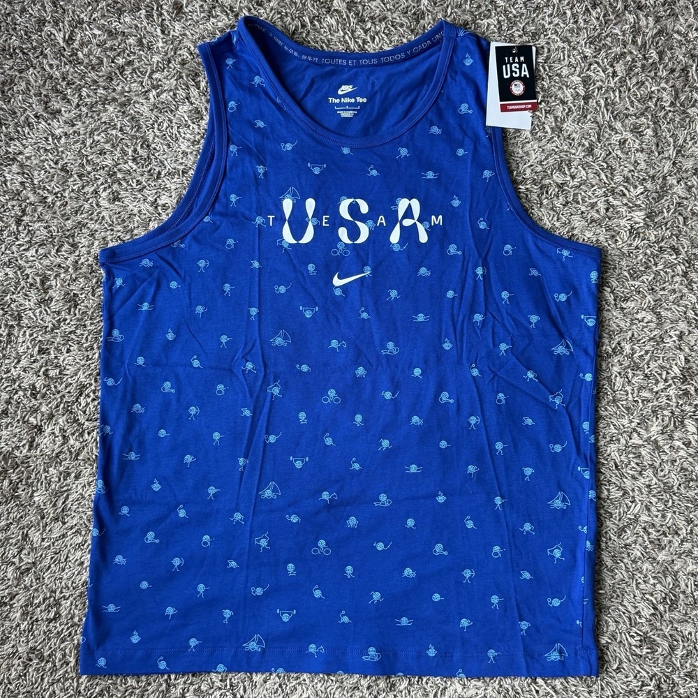 Nike Team USA Tank Top Mens Size Large All Over Print Blue FN0879-417 NEW